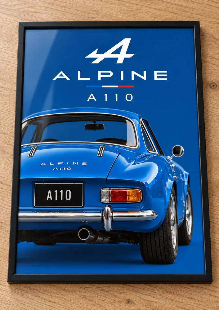 Présentation encadrée de l’affiche Alpine A110, collection Classic Cars