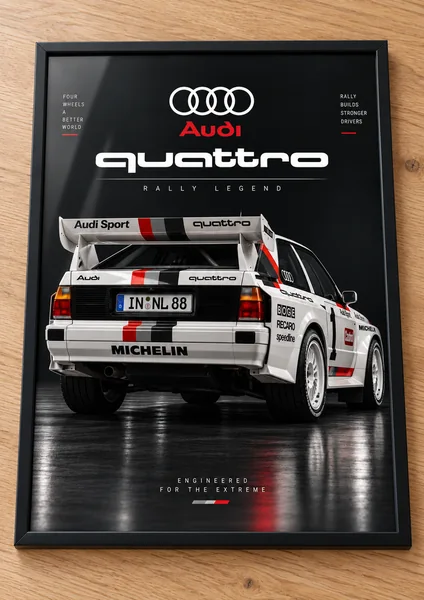 Présentation encadrée de l’affiche Audi quattro, collection Racing Icons