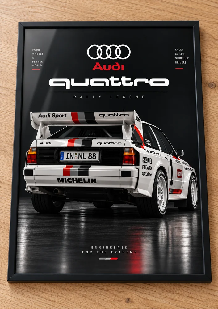 Présentation encadrée de l’affiche Audi quattro, collection Racing Icons