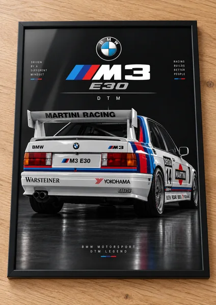 Présentation encadrée de l’affiche BMW M3 E30 DTM, collection Racing Icons
