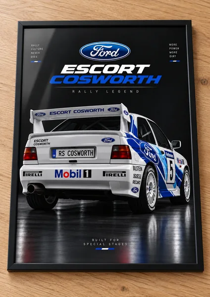 Présentation encadrée de l’affiche Ford Escort Cosworth, collection Racing Icons