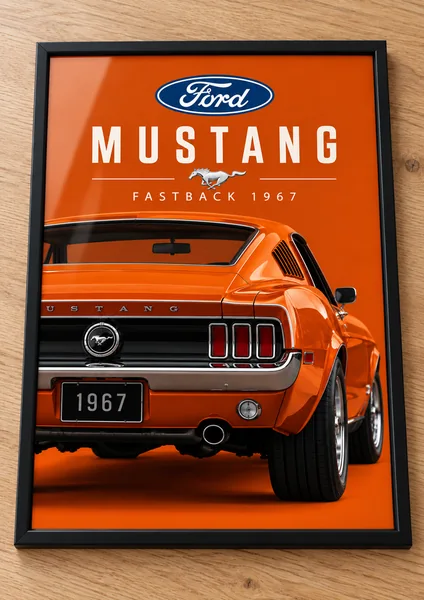 Présentation encadrée de l’affiche Ford Mustang Fastback 1967, collection Classic Cars