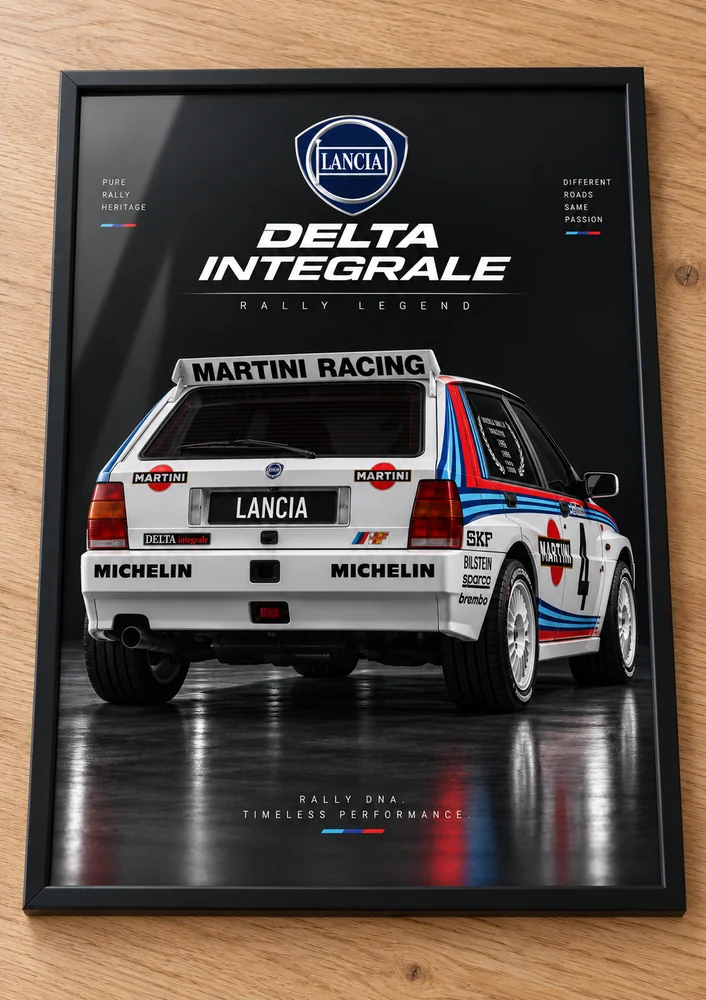 Présentation encadrée de l’affiche Lancia Delta Integrale, collection Racing Icons