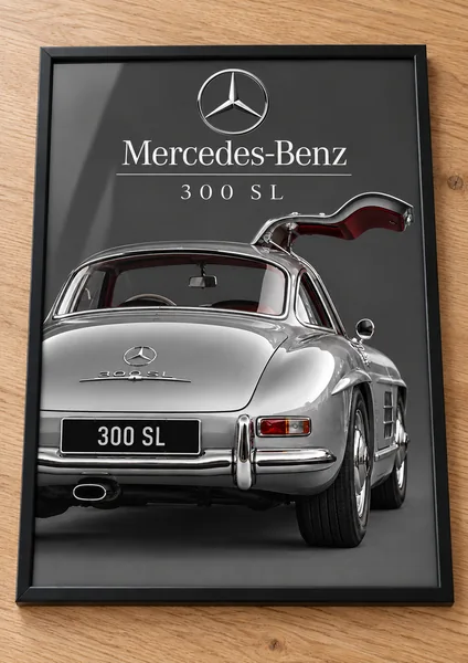 Présentation encadrée de l’affiche Mercedes-Benz 300 SL, collection Classic Cars