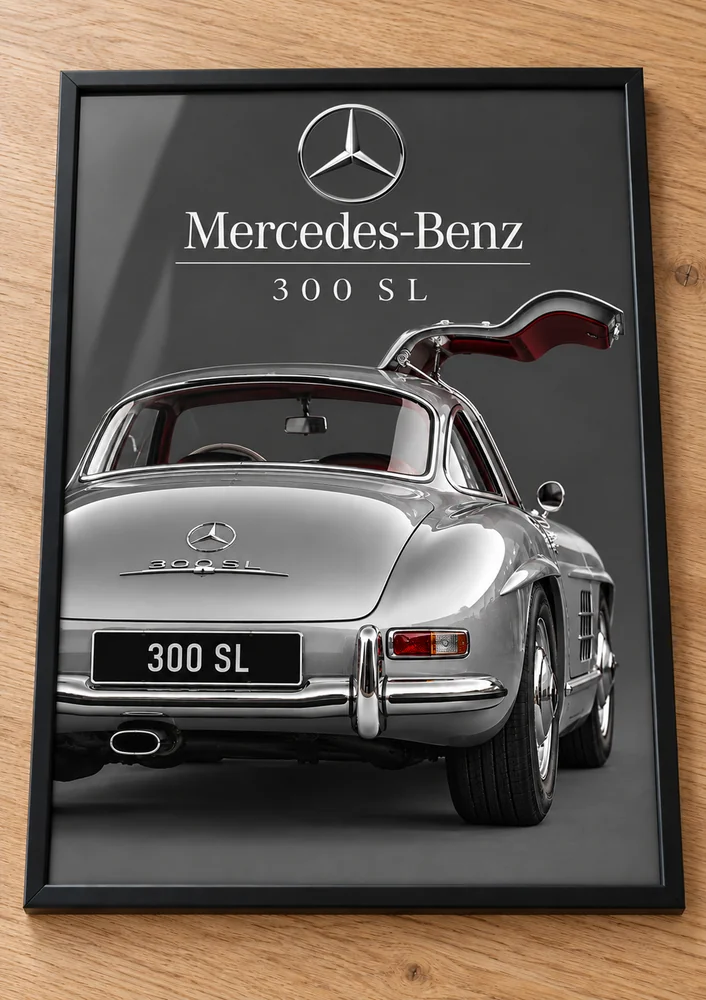 Présentation encadrée de l’affiche Mercedes-Benz 300 SL, collection Classic Cars