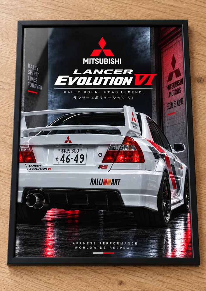 Présentation encadrée de l’affiche Mitsubishi Lancer Evolution VI, collection Sportives & Tuning