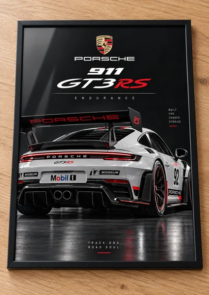 Présentation encadrée de l’affiche Porsche 911 GT3 RS — Endurance, collection Racing Icons
