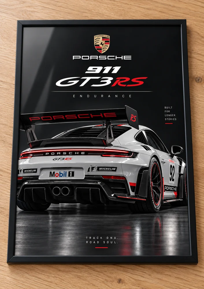 Présentation encadrée de l’affiche Porsche 911 GT3 RS — Endurance, collection Racing Icons