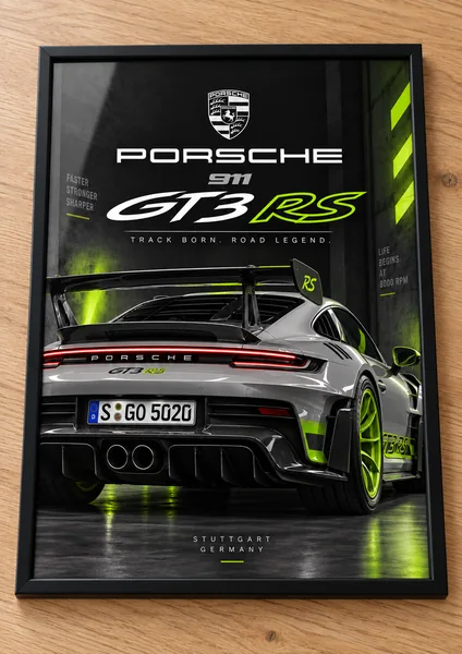 Présentation encadrée de l’affiche Porsche 911 GT3 RS — Tuning, collection Sportives & Tuning