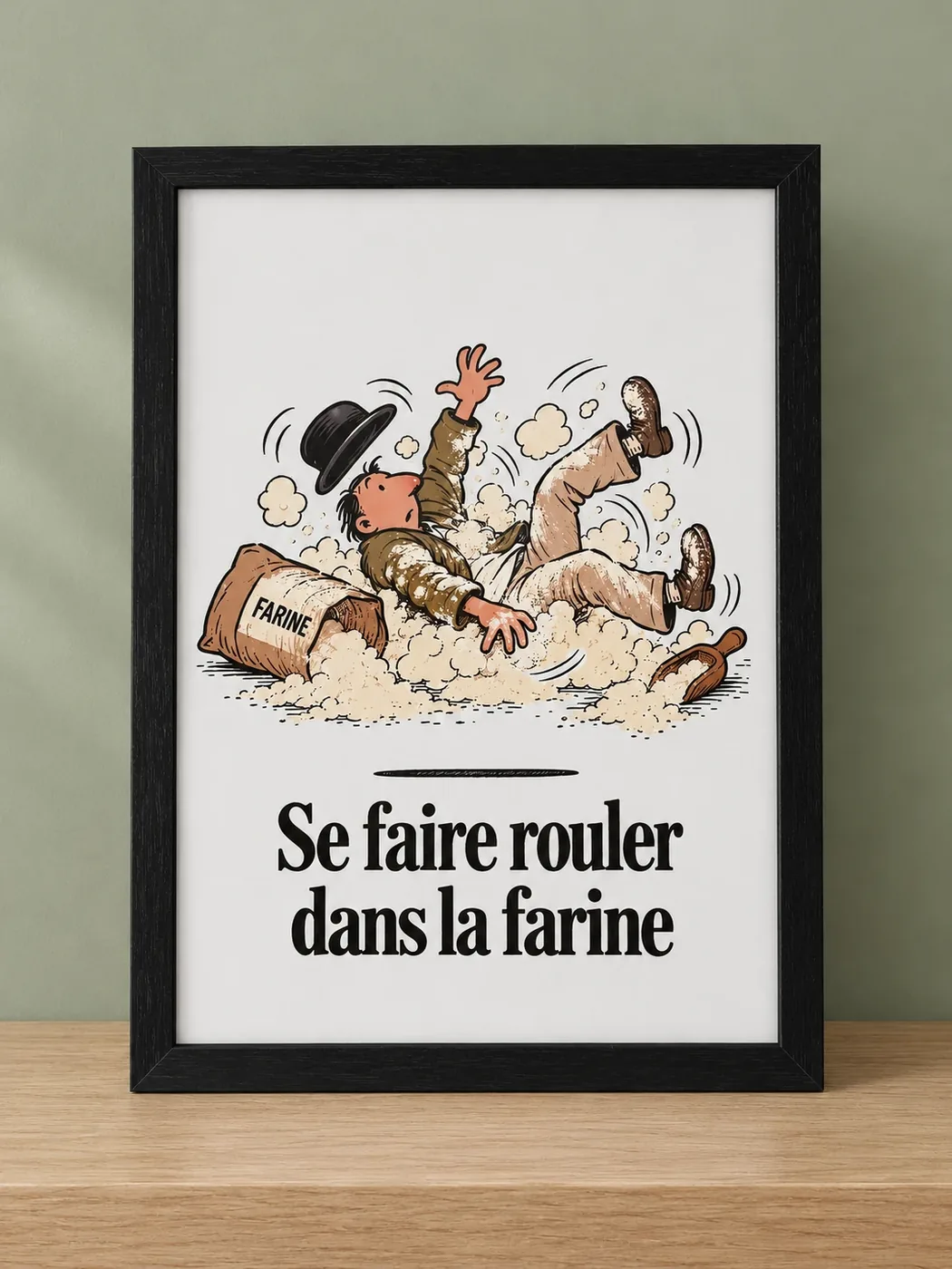 Affiche humour Se faire rouler dans la farine