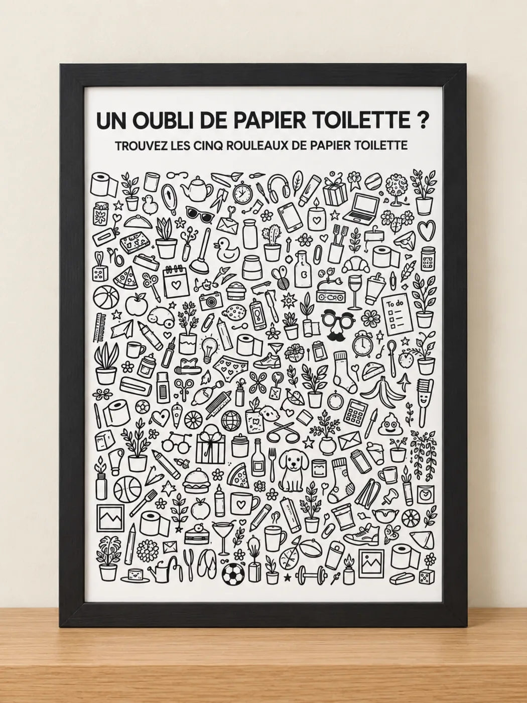 Affiche humour pour les toilettes, jeu trouvez les rouleaux de papier toilette