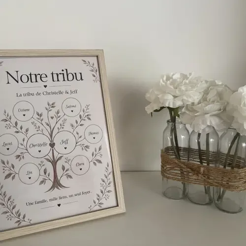 Cadre personnalisé arbre de famille Notre tribu avec prénoms