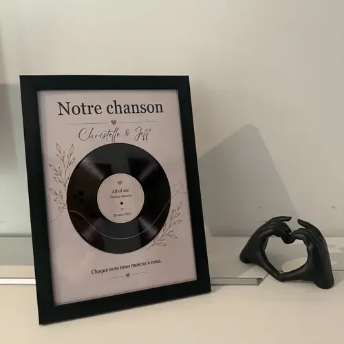 Cadre personnalisé Notre chanson façon disque vinyle avec prénoms