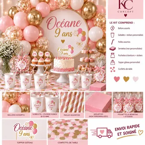Kit décoration anniversaire personnalisé rose et doré