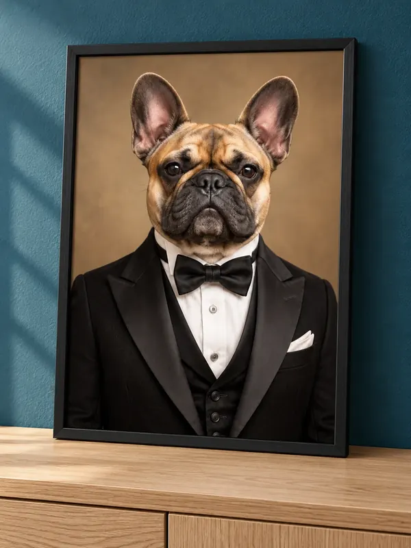 Affiche portrait d’un bouledogue français en smoking