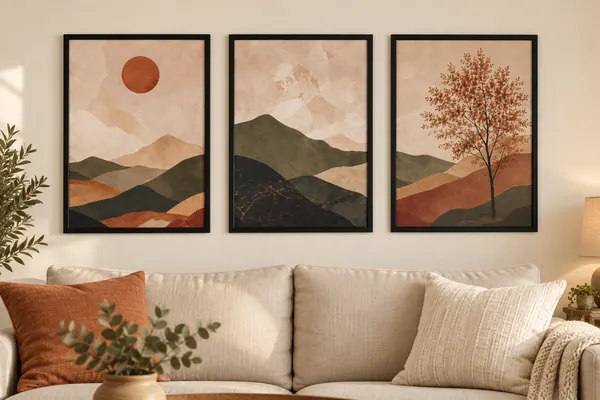Trio d’affiches montagnes et arbre aux couleurs d’automne